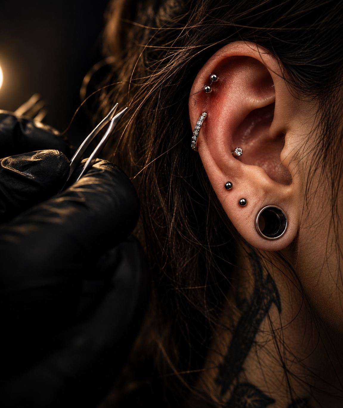 Piercing d’oreille réalisé avec précision